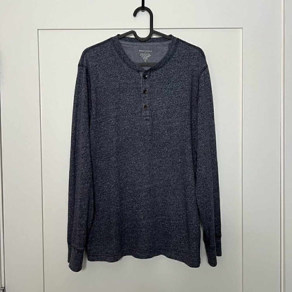 Banana Republic Shirt Mens Sz M Blue Gray Henley Long Sleeve Casual Outdoor